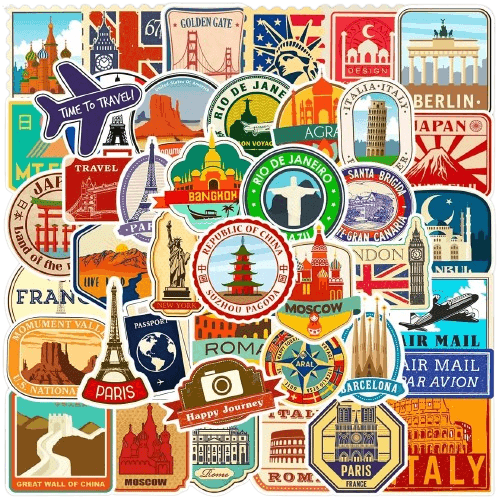 50Pcs Travel Map City Stickers