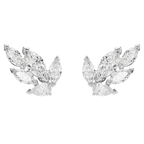 Swarovski Louison stud earrings Leaf, White, Rhodium plated