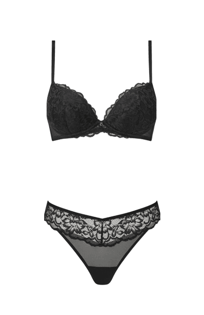 Ann Summers Black Sexy Lace Set - Padded Plunge Bra & Thong