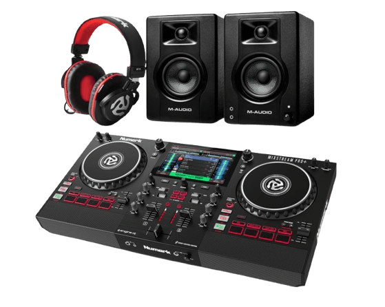 Numark Mixstream Pro+ DJ Controller & M-Audio BX3 Pair Studio Monitors with Headphones