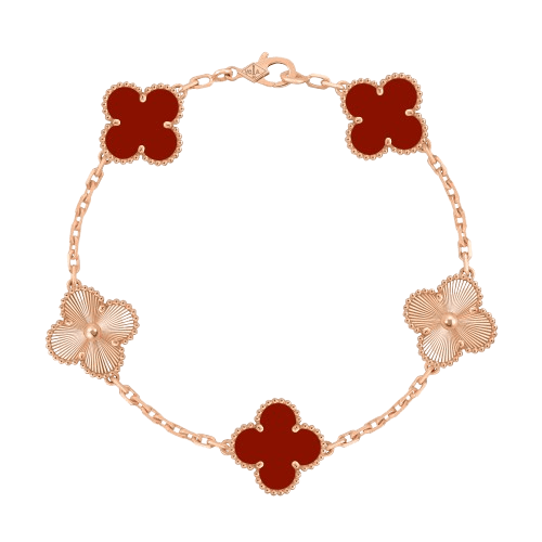 Van Cleef & Arpels Vintage Alhambra bracelet, 5 motifs 18K rose gold, Carnelian