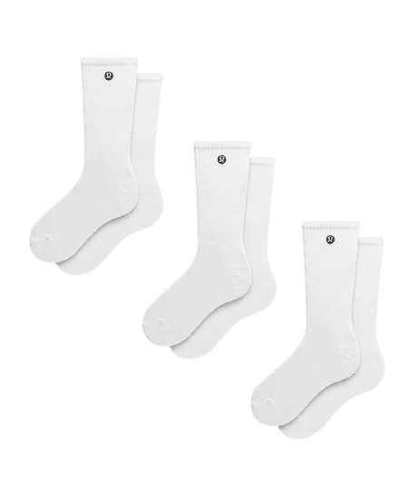 lululemon Unisex Daily Essential Crew Socks 3 Pack - White
