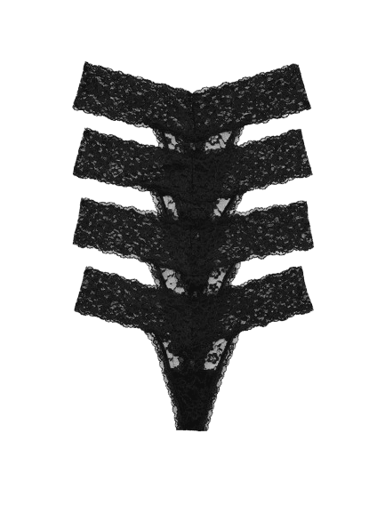 Victoria's Secret The Lacie Black Thong 4 Pack Knickers