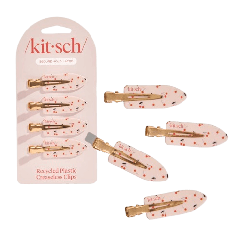 Kitsch Recycled Plastic Creaseless Clips 4pc Set - Cherry Print